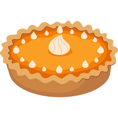 A Whole Pumpkin Pie With Whipped Cream Topping Ready For Thanksgiving Celebration With A Golden Brown Crust And Orange Filling Isolated On A Transparent Background
