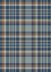 Plaid fabric pattern, blue, brown, cream, seamless for textiles, and for designing clothes, skirts or decorative fabrics. Vector illustration.