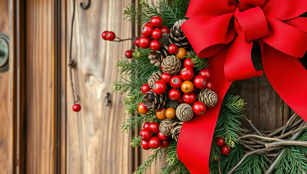 christmas wreath on a wooden background
