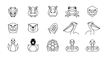 Collection of illustrated animal faces and body parts in a minimalist black and white style.