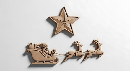 Wooden Christmas Decorations - Santas Sleigh, Reindeer, and Star.