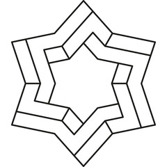 Abstract Geometric Starburst Shape Outline with Interlocking Segments on Transparent Background