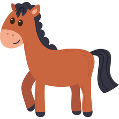 Brown Horse Cartoon Illustration with Black Mane and Tail Isolated on White Background