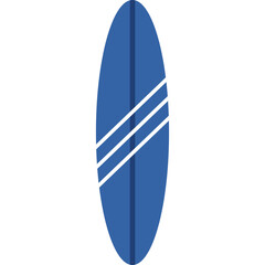 Blue surfboard with white stripes isolated on a transparent background symbolizing surfing and water sports