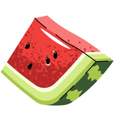 Bright Red Slice Of Watermelon With Black Seeds And Green Rind Against A Transparent Background