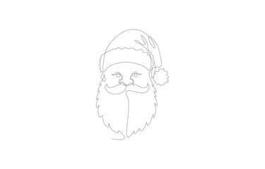 Santa Claus Face One Line Art – Minimal Continuous Line Drawing, Jolly Christmas Vector Illustration