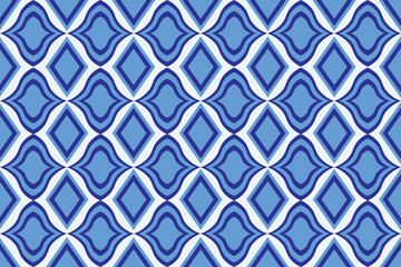Fototapeta premium Blue and white geometric ceramic tile pattern with traditional ornamental design, suitable for backgrounds, wallpapers, and classic decorative projects.