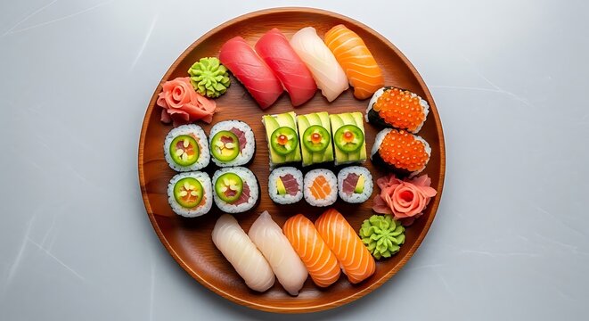 Sushi Platter Assortment Fresh Rolls Gourmet Japanese Cuisine Culinary Delight Restaurant Style Delicious Food