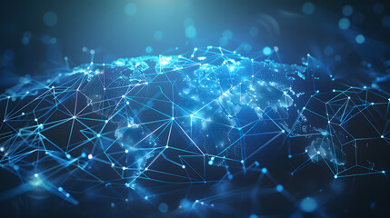 Obraz premium digital world map made of glowing lines and dots, blue futuristic tone, network connections, modern business concept background