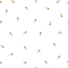Small hand drawn flowers on white background, seamless pattern.