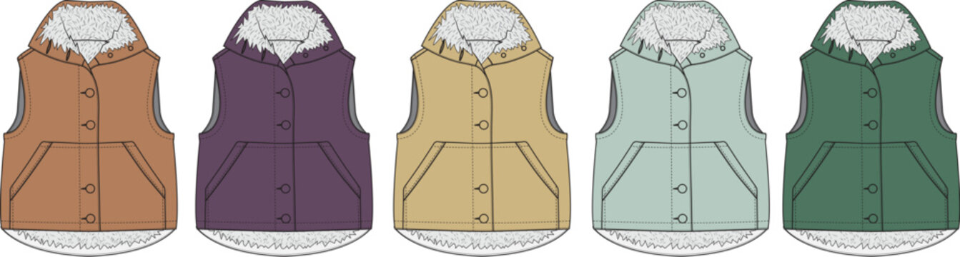 Fashionable vest collection displaying various solid colors with plush lining for a cozy and stylish outerwear option