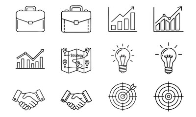 Leadership and Teamwork Line Icons – Business People and Group Success Vector Set