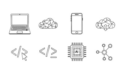 Coding and Software Development Line Icons – Programming, Code and Tech Vector Set