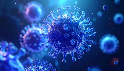 3D Render of Coronavirus, Blue, Microscopic Detail, Medical Concept.