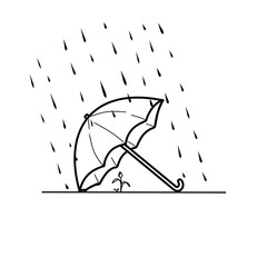 a small flower under the umbrella with the rain illustration  © ristia