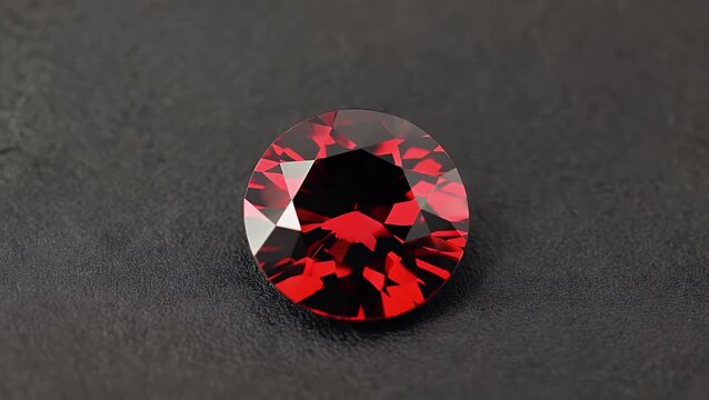 Close-Up Shot of a Round Red Ruby Gemstone on a Dark