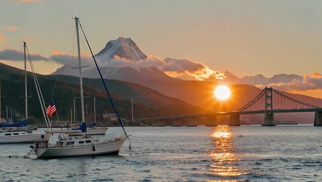 Setting Sun Casting Light Over a Large Body of Water on a Clear Summer