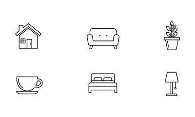 Home Furniture and Interior Line Icons – Sofa, Chair and Living Room Decor Vector Set