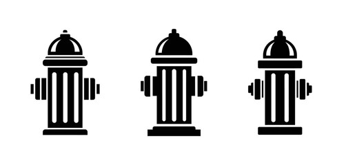 Three black silhouette icons of fire hydrants arranged horizontally on a white background.
