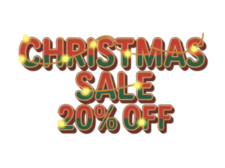 Celebrate Holiday Savings with a Christmas Sale 20% Off Graphic Text Adorned with Festive String Lights, Perfect for Promoting Seasonal Discounts and Special Offers