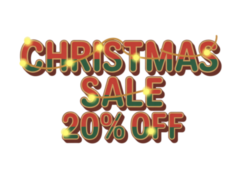 Celebrate Holiday Savings with a Christmas Sale 20% Off Graphic Text Adorned with Festive String Lights, Perfect for Promoting Seasonal Discounts and Special Offers