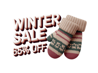 Cozy winter sale now on, enjoy 65 percent off these stylish mittens, perfect for keeping warm and fashionable during the cold season, great for promotions and ads