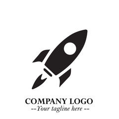 Rocket Logo Symbol in Black on the White Background with Modern Futuristic Space Design