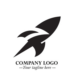 Rocket Logo Symbol in Black on the White Background with Modern Futuristic Space Design
