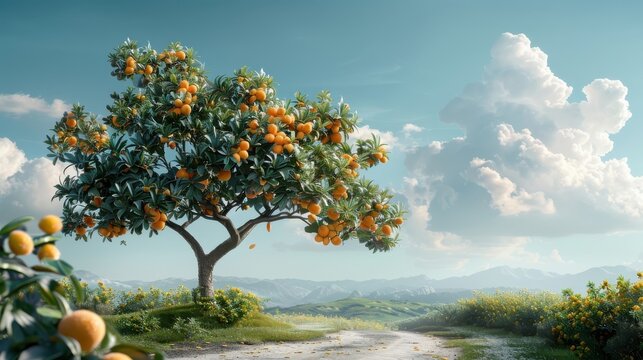 A whimsical illustration of a jackfruit tree transforming into a magical gateway.