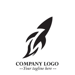 Rocket Logo Symbol in Black on the White Background with Modern Futuristic Space Design