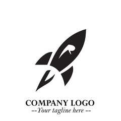 Fototapeta premium Rocket Logo Symbol in Black on the White Background with Modern Futuristic Space Design