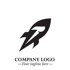 Rocket Logo Symbol in Black on the White Background with Modern Futuristic Space Design