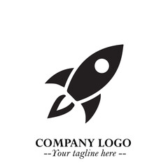 Rocket Logo Symbol in Black on the White Background with Modern Futuristic Space Design