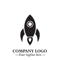 Rocket Logo Symbol in Black on the White Background with Modern Futuristic Space Design