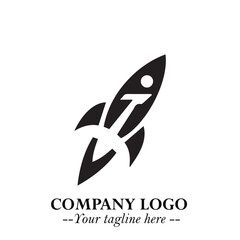 Fototapeta premium Rocket Logo Symbol in Black on the White Background with Modern Futuristic Space Design