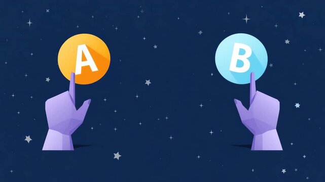 Two Hands Selecting A or B Buttons Multiple Choice and Decision Making Concept
