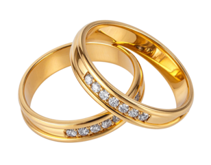 Overlapping Diamond Gold Rings, Top-Down Flat Lay, Isolated PNG