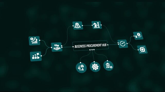 Business procurement hub scene showcasing centralized sourcing, supplier negotiation and strategic purchasing within a modern enterprise network.