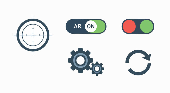 Modern UI UX settings AR target reload switches vector illustration flat design web mobile app icon set graphic toolkit elements