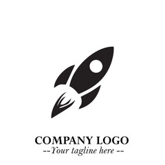Rocket Logo Symbol in Black on the White Background with Modern Futuristic Space Design