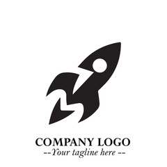 Fototapeta premium Rocket Logo Symbol in Black on the White Background with Modern Futuristic Space Design