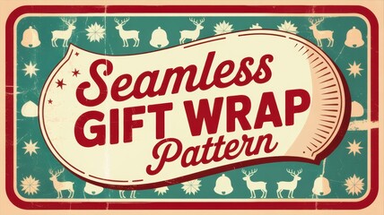 Retro christmas seamless gift wrap pattern with reindeer and bells