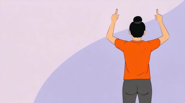 Person Raising Hands from Behind on Abstract Background Gesture and Celebration Graphic