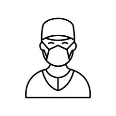 Person wearing a surgical mask and surgical cap on transparent background