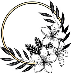 Elegant floral line art vector illustration featuring botanical design elements with leaves and blossoms, useful for invitations, logos, and decorative frames