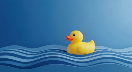 Yellow Duck Floating on Waves