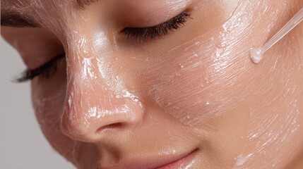 Fototapeta premium Using a vitamin rich peel off mask on a woman s face