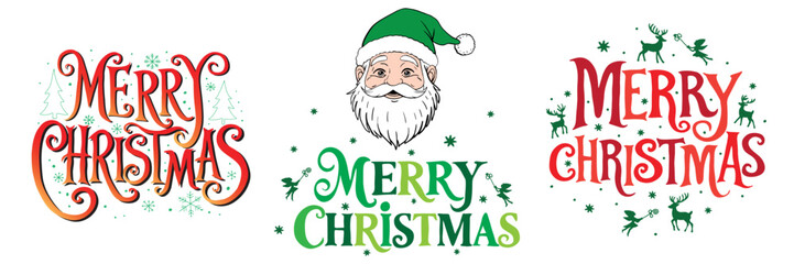 Merry Christmas lettering. A set of three vector illustrations for Christmas and New Year's design.