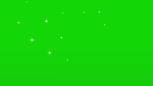 White glowing stars sparkle blinking retro vector dots twinkling starry night sky looping animation doodle glitter trail magic dust shimmer particle on green background 