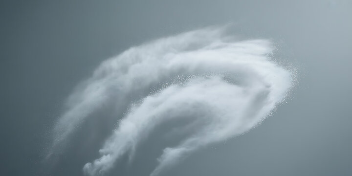 Swirling cloud of white powder or dust against a muted grey background - Powered by Adobe